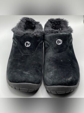 Merrell Woman's Encore Ice slip-on clogs black suede fleece lining size 7